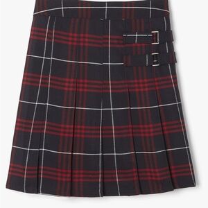 Plaid Pleated Skirt - Red and Navy
